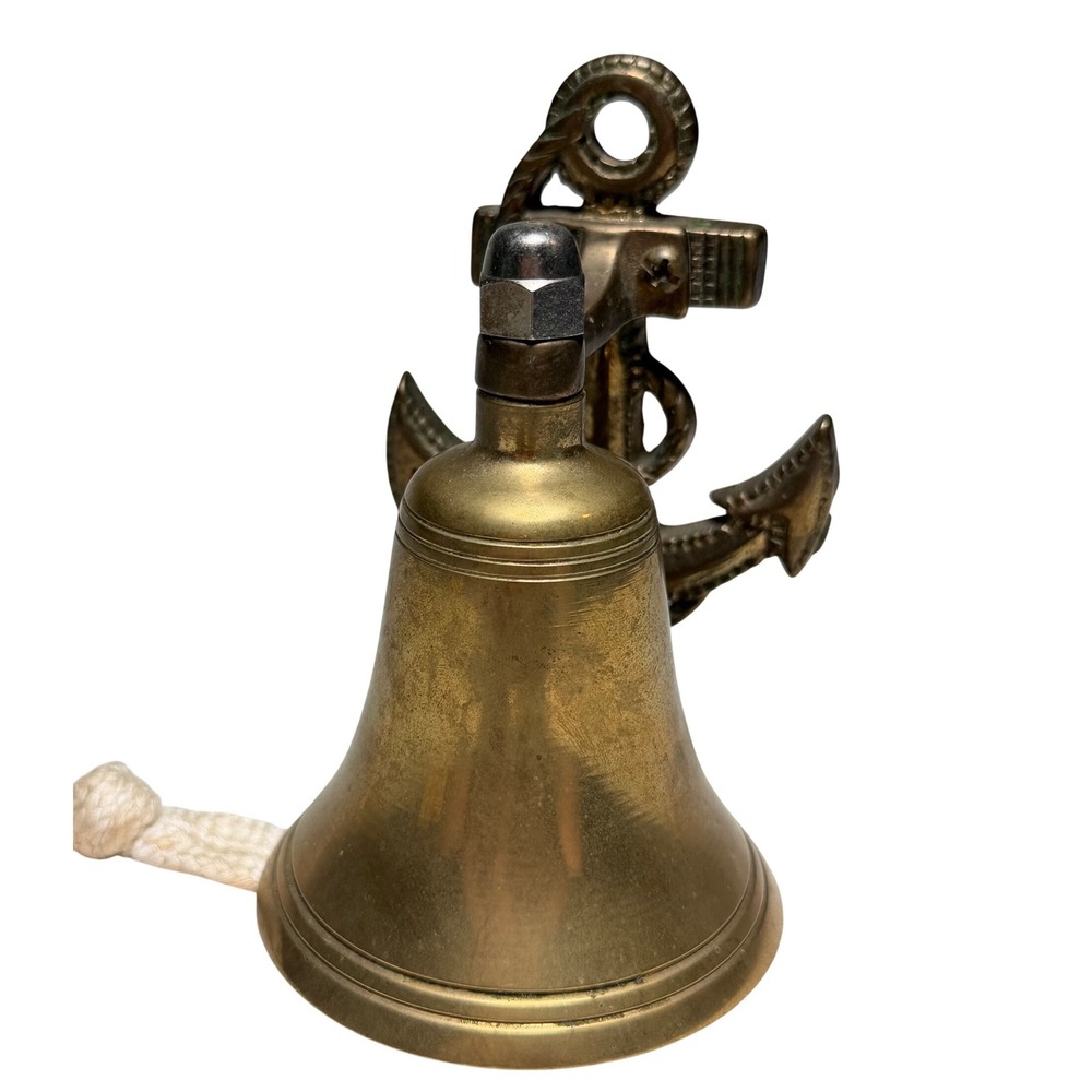 Vintage Solid Brass Nautical Anchor Ship Bell Wall Mounted Maritime Decor 4 inch